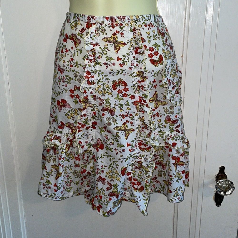 Urban‎ Outfitters white ruffled apron with floral & butterfly print